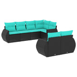 Set Divani da Giardino 7 pz con Cuscini Nero in Polyrattan