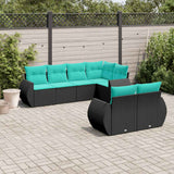 Set Divani da Giardino 7 pz con Cuscini Nero in Polyrattan