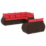 Set Divani da Giardino 7 pz con Cuscini Marrone in Polyrattan
