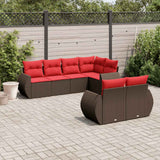 Set Divani da Giardino 7 pz con Cuscini Marrone in Polyrattan