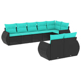 Set Divani da Giardino 8 pz con Cuscini Nero in Polyrattan
