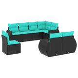 Set Divani da Giardino 8 pz con Cuscini Nero in Polyrattan