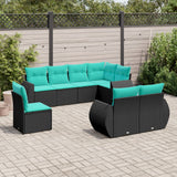 Set Divani da Giardino 8 pz con Cuscini Nero in Polyrattan