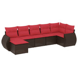 Set Divani da Giardino 7 pz con Cuscini Marrone in Polyrattan