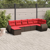 Set Divani da Giardino 7 pz con Cuscini Marrone in Polyrattan