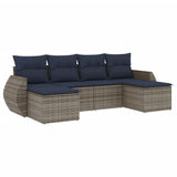Set Divani da Giardino 6 pz con Cuscini Grigio in Polyrattan