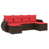 Set Divani da Giardino 6 pz con Cuscini Marrone in Polyrattan