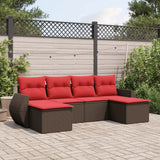 Set Divani da Giardino 6 pz con Cuscini Marrone in Polyrattan