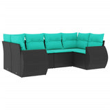 Set Divani da Giardino 6 pz con Cuscini Nero in Polyrattan
