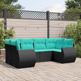 Set Divani da Giardino 6 pz con Cuscini Nero in Polyrattan