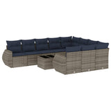 Set Divani da Giardino 11 pz con Cuscini Grigio in Polyrattan