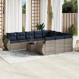 Set Divani da Giardino 11 pz con Cuscini Grigio in Polyrattan
