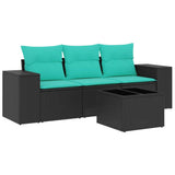 Set Divani da Giardino 4 pz con Cuscini Nero in Polyrattan