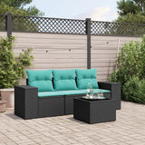 Set Divani da Giardino 4 pz con Cuscini Nero in Polyrattan