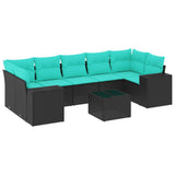 Set Divani da Giardino 8 pz con Cuscini Nero in Polyrattan