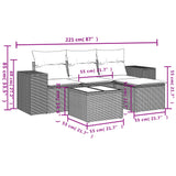 Set Divani da Giardino 5 pz con Cuscini Grigio in Polyrattan