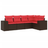 Set Divani da Giardino 5 pz con Cuscini Marrone in Polyrattan