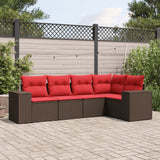 Set Divani da Giardino 5 pz con Cuscini Marrone in Polyrattan