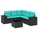 Set Divani da Giardino 6 pz con Cuscini Nero in Polyrattan