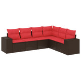 Set Divani da Giardino 6 pz con Cuscini Marrone in Polyrattan