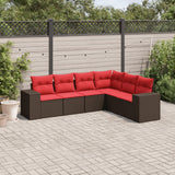 Set Divani da Giardino 6 pz con Cuscini Marrone in Polyrattan