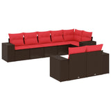 Set Divani da Giardino 8 pz con Cuscini Marrone in Polyrattan