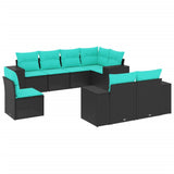 Set Divani da Giardino 8 pz con Cuscini Nero in Polyrattan
