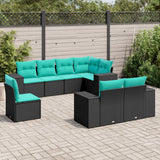 Set Divani da Giardino 8 pz con Cuscini Nero in Polyrattan