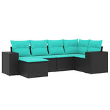 Set Divani da Giardino 6 pz con Cuscini Nero in Polyrattan