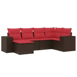 Set Divani da Giardino 6 pz con Cuscini Marrone in Polyrattan