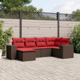 Set Divani da Giardino 6 pz con Cuscini Marrone in Polyrattan