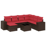Set Divani da Giardino 8 pz con Cuscini Marrone in Polyrattan