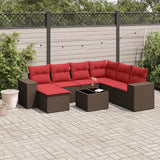 Set Divani da Giardino 8 pz con Cuscini Marrone in Polyrattan