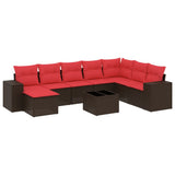 Set Divani da Giardino 9 pz con Cuscini Marrone in Polyrattan