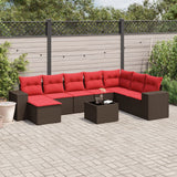 Set Divani da Giardino 9 pz con Cuscini Marrone in Polyrattan