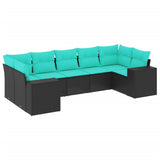 Set Divani da Giardino 7 pz con Cuscini Nero in Polyrattan