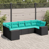 Set Divani da Giardino 7 pz con Cuscini Nero in Polyrattan
