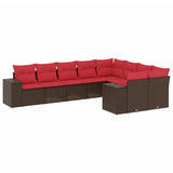 Set Divani da Giardino 9 pz con Cuscini Marrone in Polyrattan
