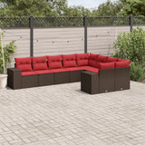 Set Divani da Giardino 9 pz con Cuscini Marrone in Polyrattan