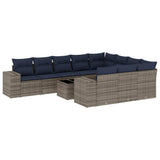 Set Divani da Giardino 11 pz con Cuscini Grigio in Polyrattan