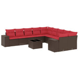 Set Divani da Giardino 11 pz con Cuscini Marrone in Polyrattan