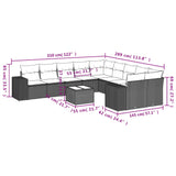 Set Divani da Giardino 11 pz con Cuscini Marrone in Polyrattan
