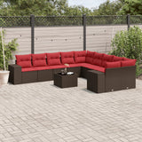 Set Divani da Giardino 11 pz con Cuscini Marrone in Polyrattan