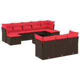 Set Divani da Giardino 11 pz con Cuscini Marrone in Polyrattan