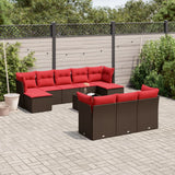Set Divani da Giardino 11 pz con Cuscini Marrone in Polyrattan