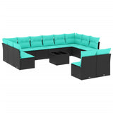 Set Divani da Giardino 13 pz con Cuscini Nero in Polyrattan