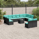 Set Divani da Giardino 13 pz con Cuscini Nero in Polyrattan