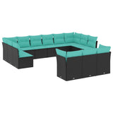 Set Divani da Giardino 13 pz con Cuscini Nero in Polyrattan