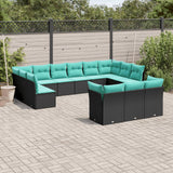Set Divani da Giardino 13 pz con Cuscini Nero in Polyrattan