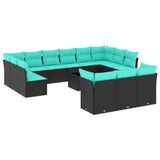 Set Divani da Giardino 14 pz con Cuscini Nero in Polyrattan